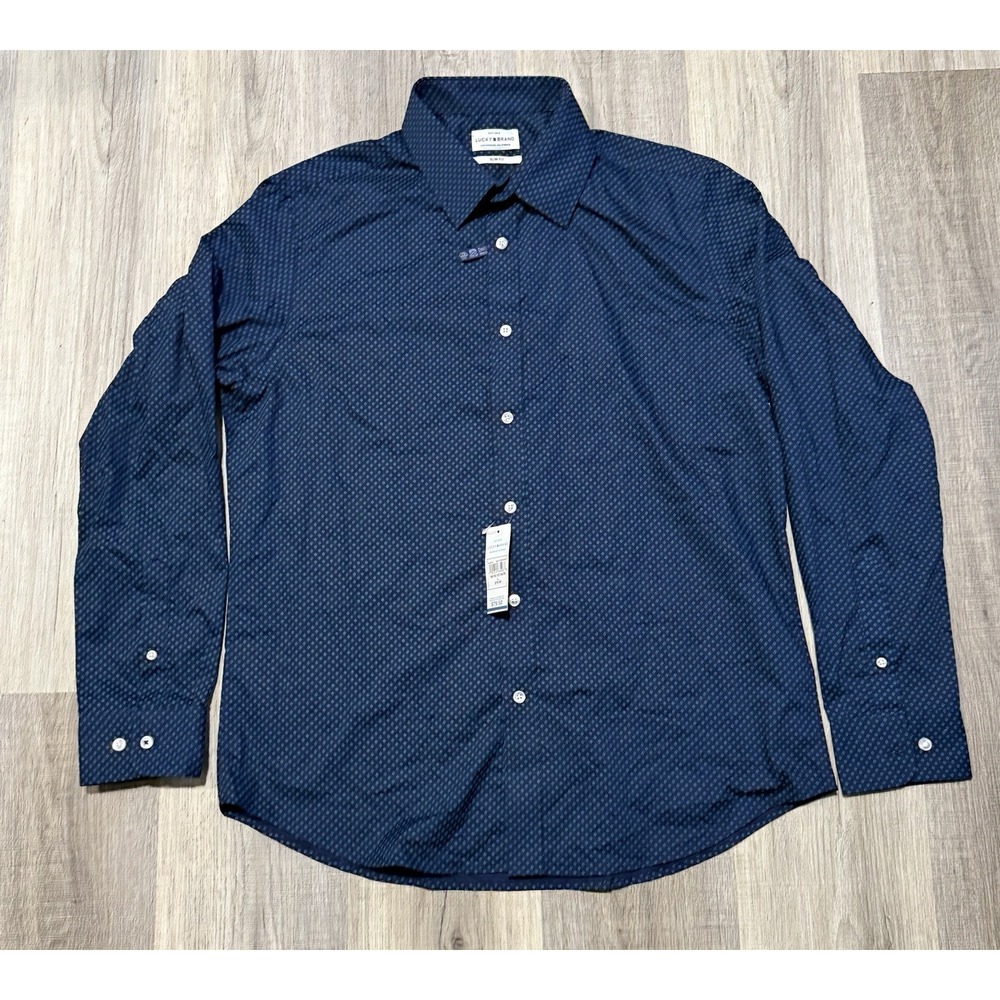 NEW Mens Lucky Brand Slim Fit Stretch Button Up Shirt Blue Green Large 16-16-1/2